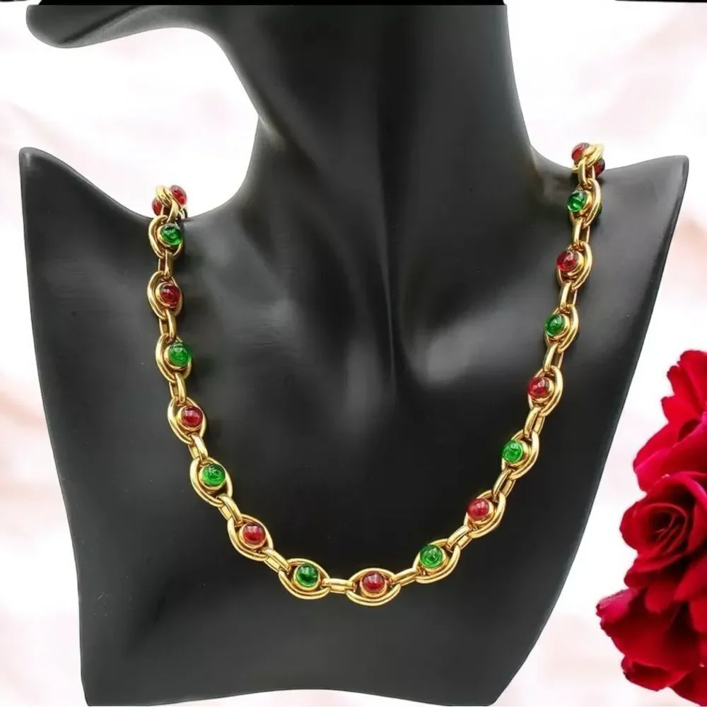 CHANEL Gold-tone Gripoix Chain Long Necklace Vintage - Picture 1 of 8